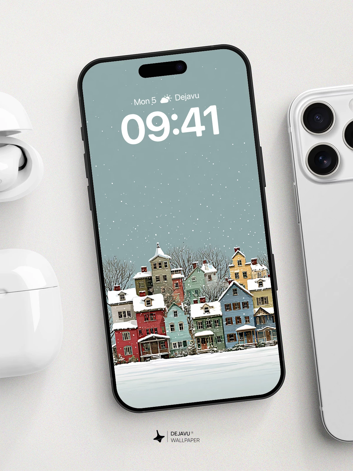 Whimsical Winter Village Wallpaper 8K for iPhone and Android