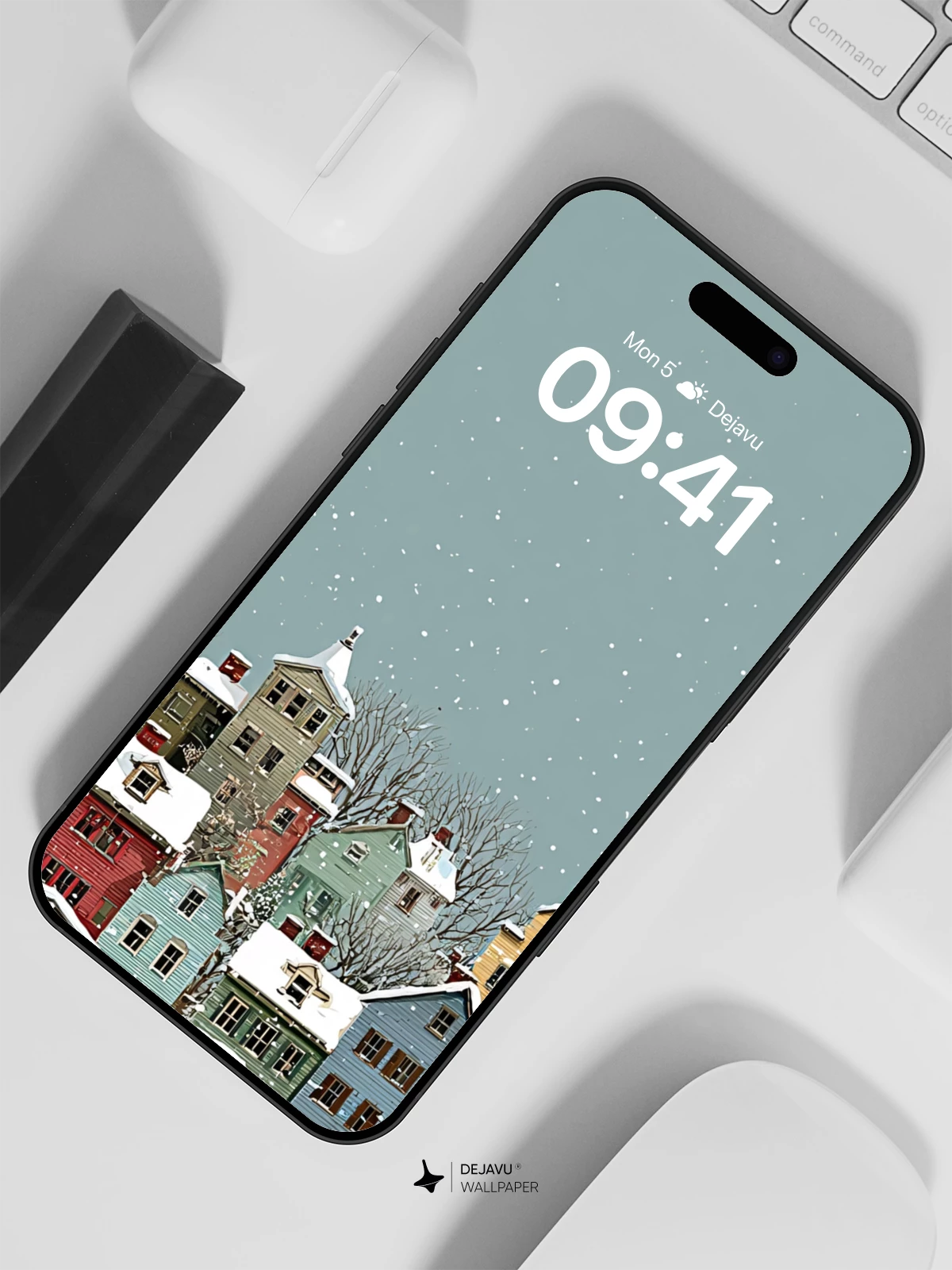 Whimsical Winter Village Wallpaper 8K for iPhone and Android
