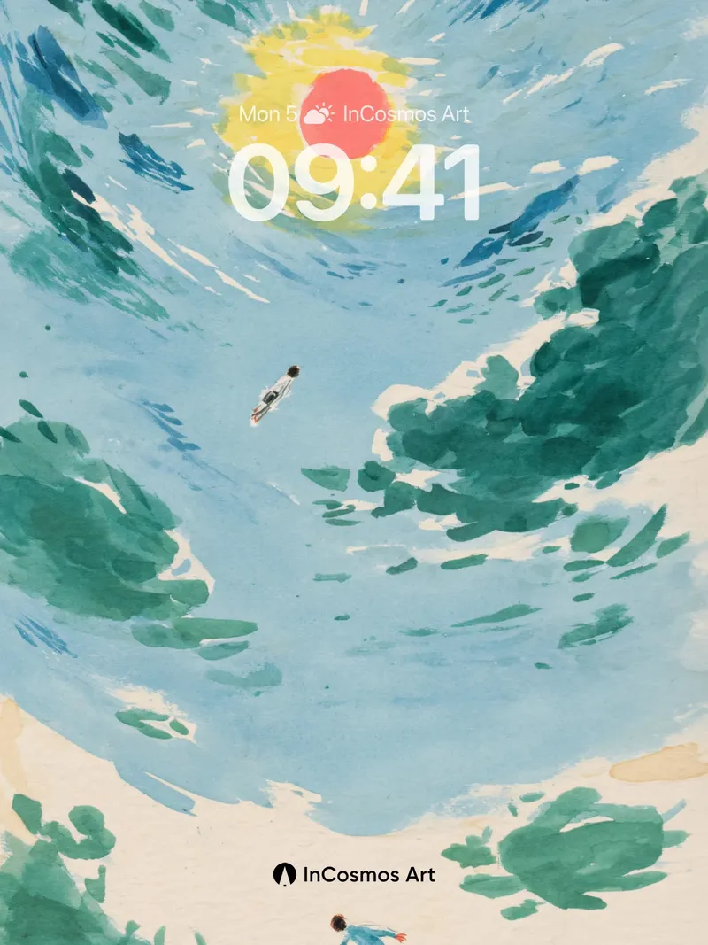 Sun-Drenched Abyss Wallpaper with Floating Figures