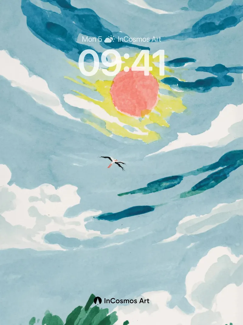 Sunlit Skyline Wallpaper with Soaring Bird