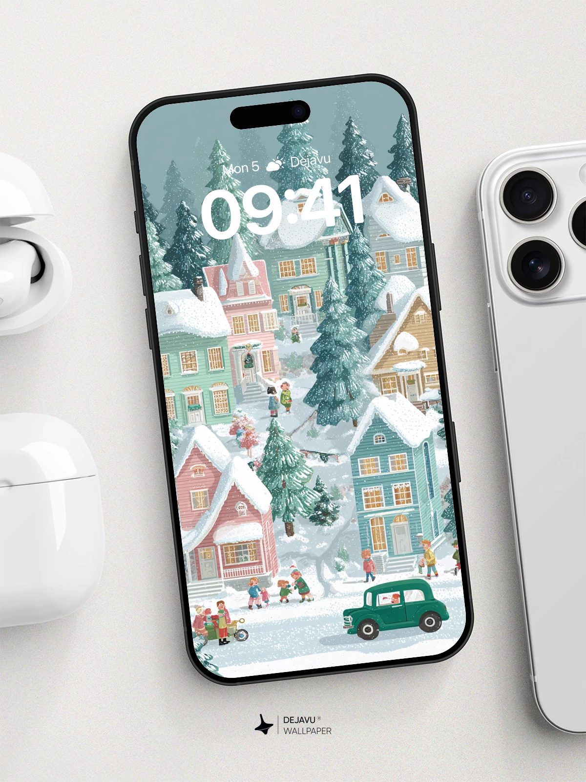 Whimsical Winter Village Wallpaper 8K for iPhone and Android