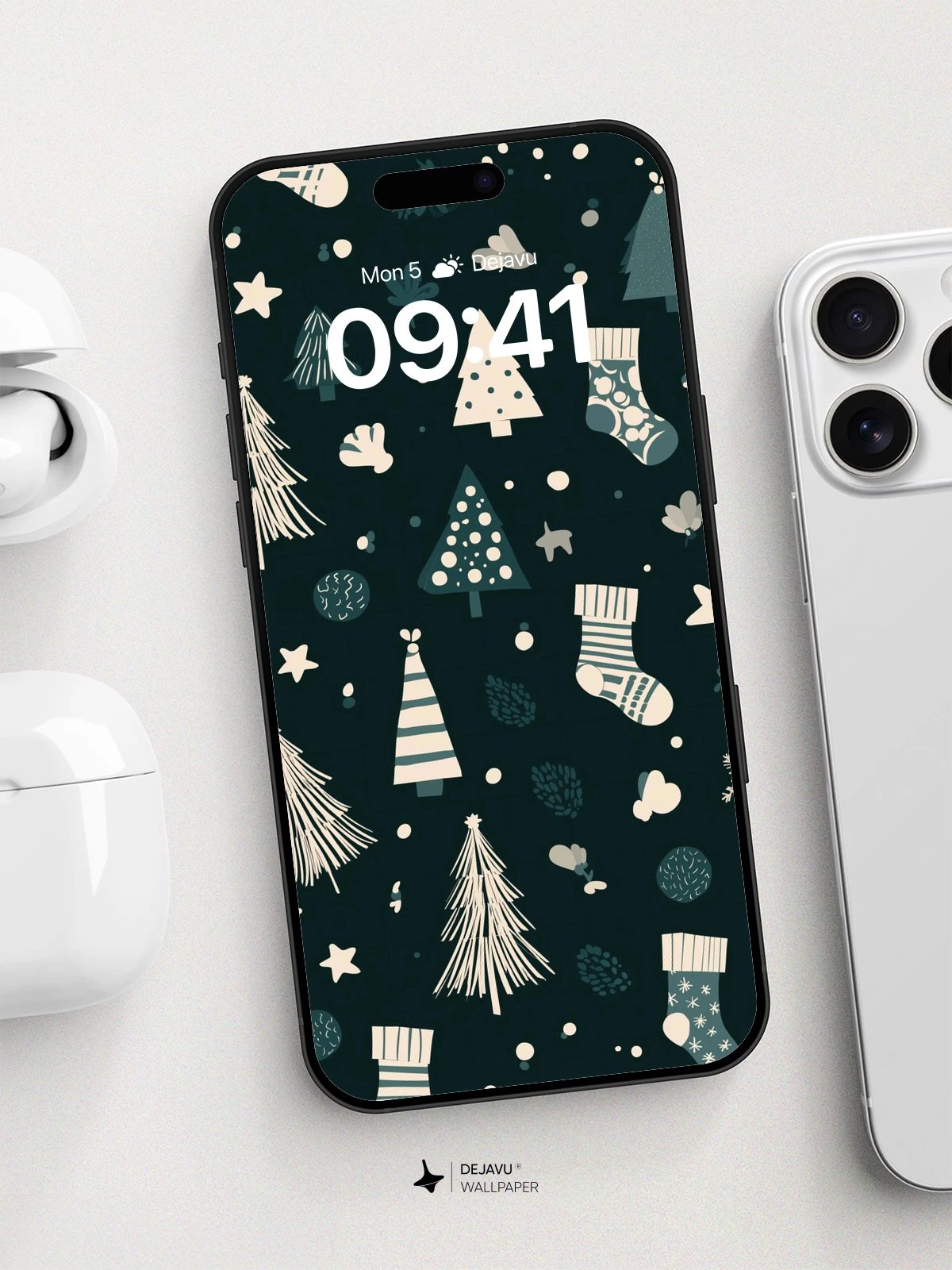 Festive Christmas Tree Pattern Wallpaper 8K for iPhone and Android