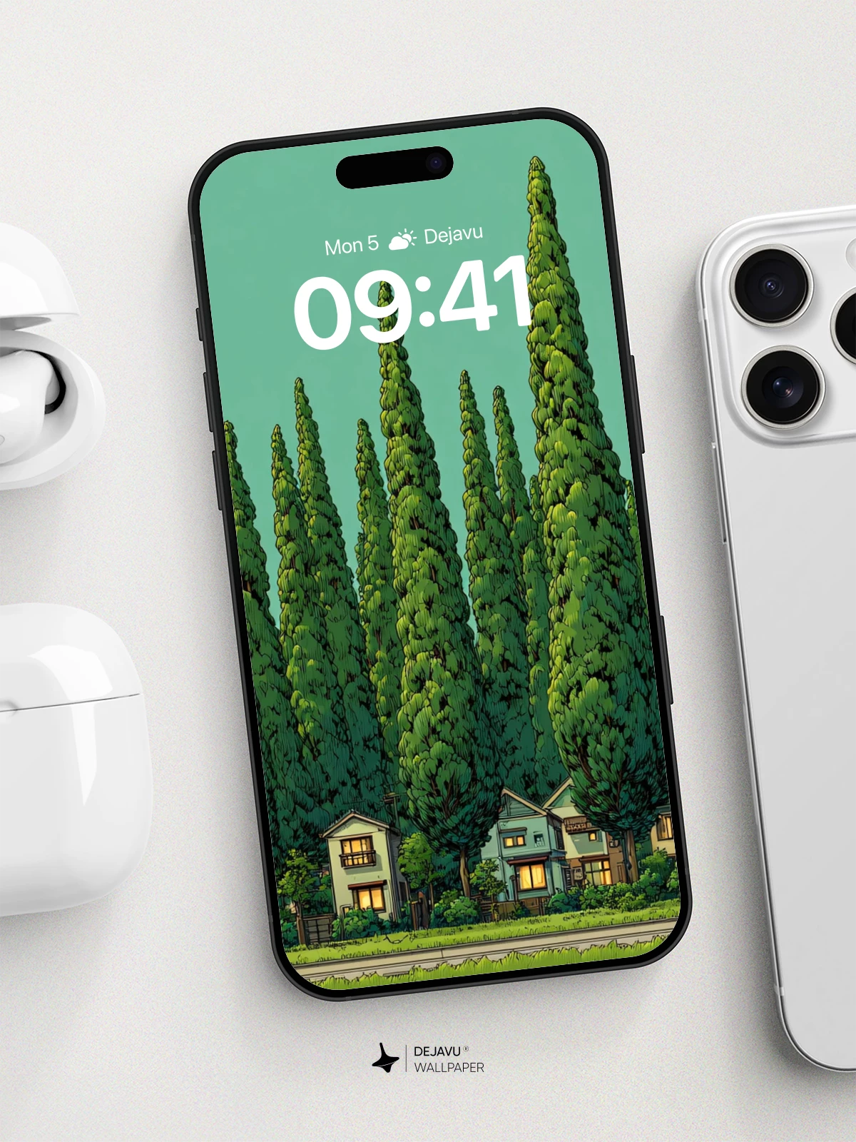 Whimsical Forest Village Wallpaper 8K for iPhone and Android