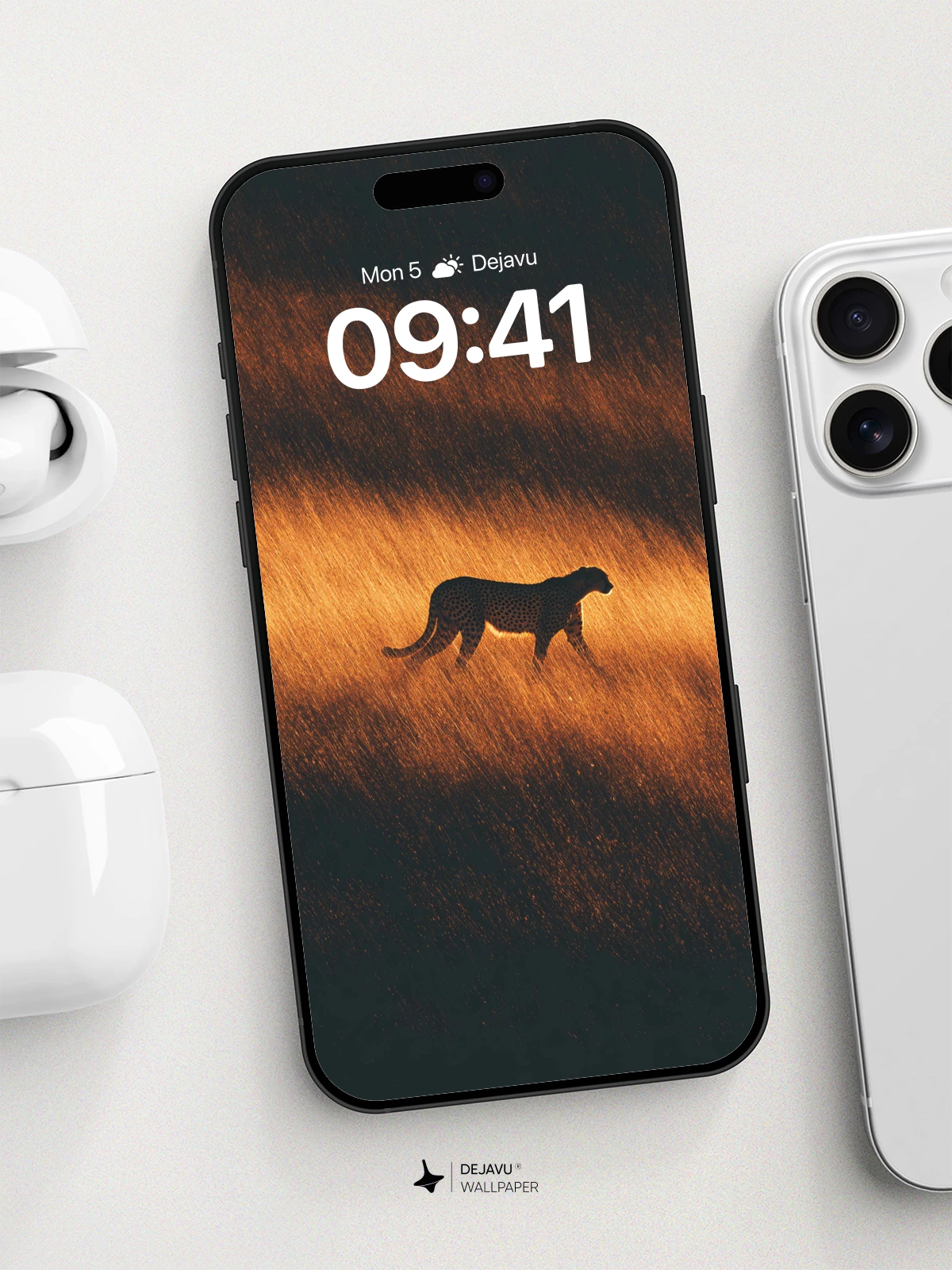 Golden Cheetah Silhouette Wallpaper 8K for iPhone and Android