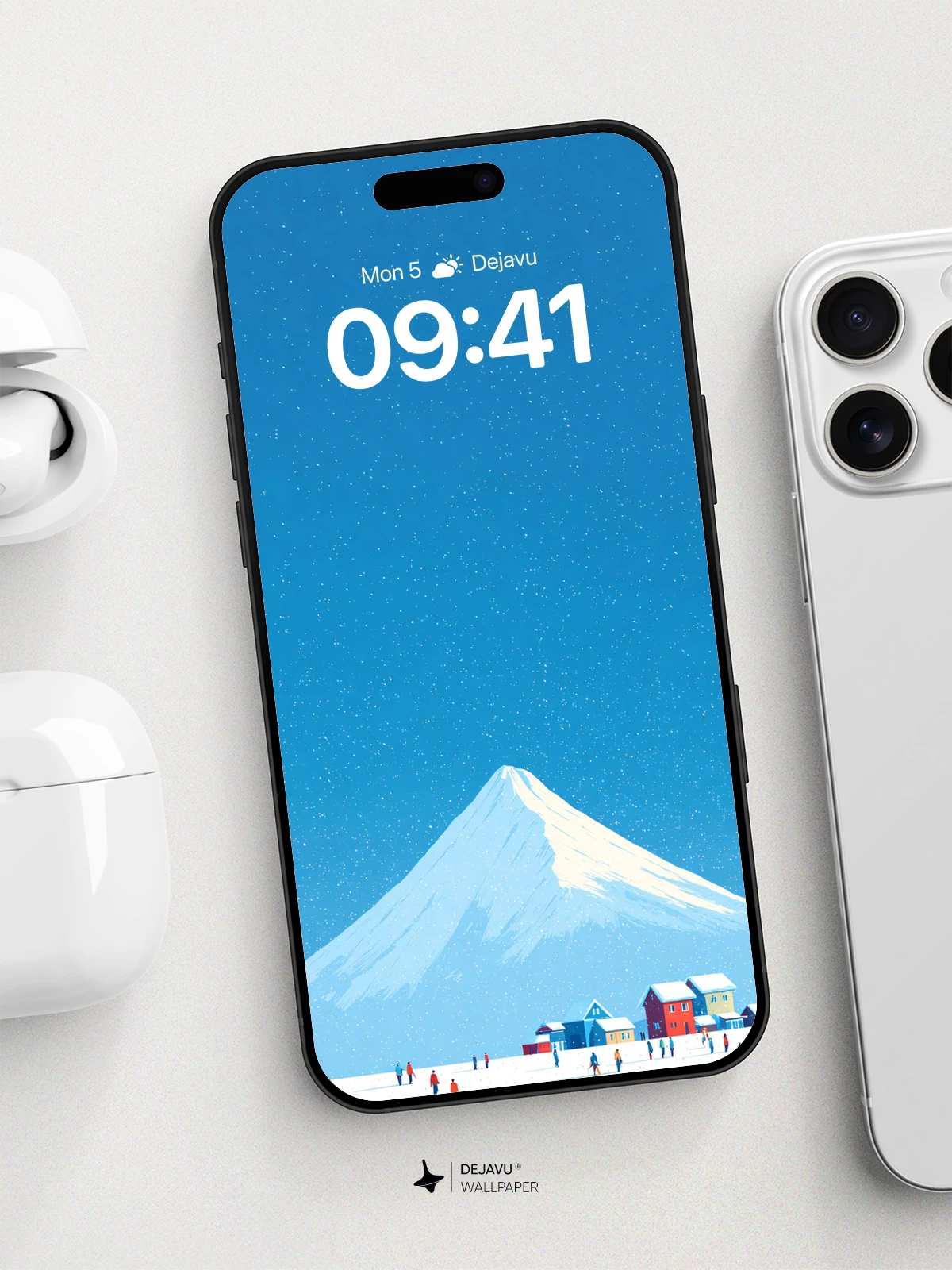 Snowy Mountain Village Wallpaper 8K for iPhone and Android