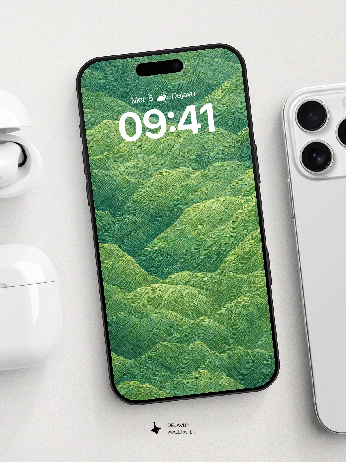 Surreal Green Waves Wallpaper 8K for iPhone and Android