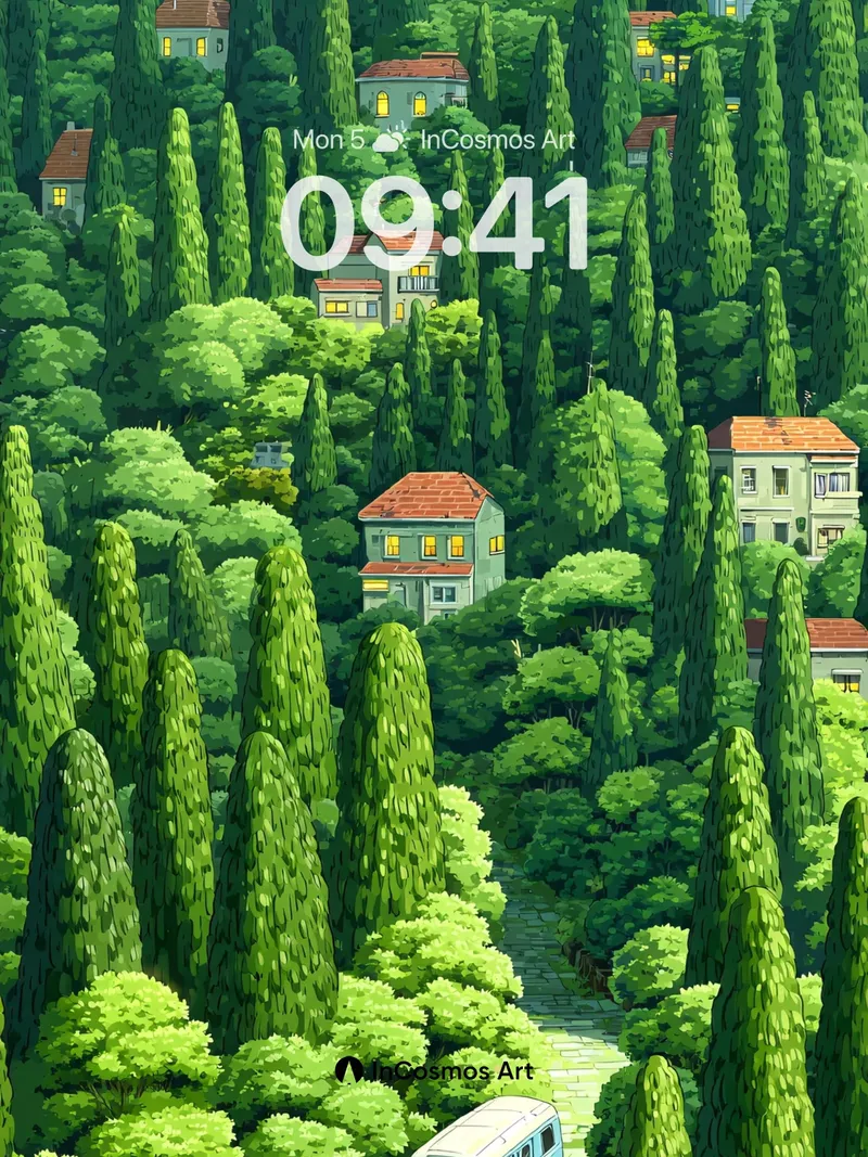 Whispering Pines Wallpaper with Village Glow