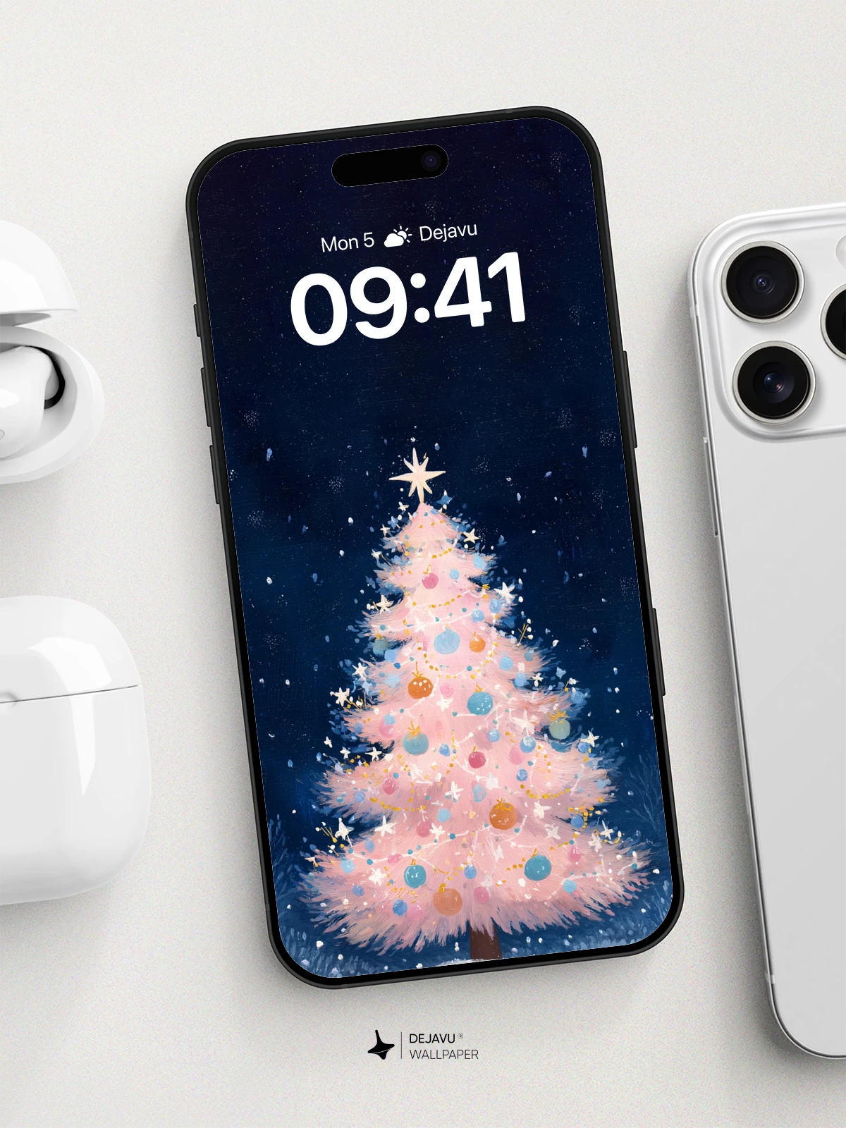 Dreamy Pink Christmas Tree Wallpaper 8K for iPhone and Android