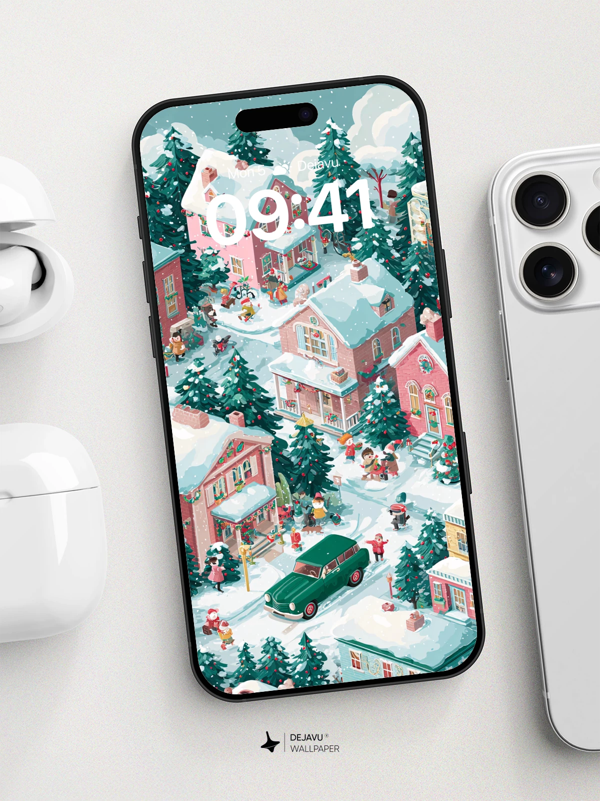 Whimsical Winter Village Wallpaper 8K for iPhone and Android