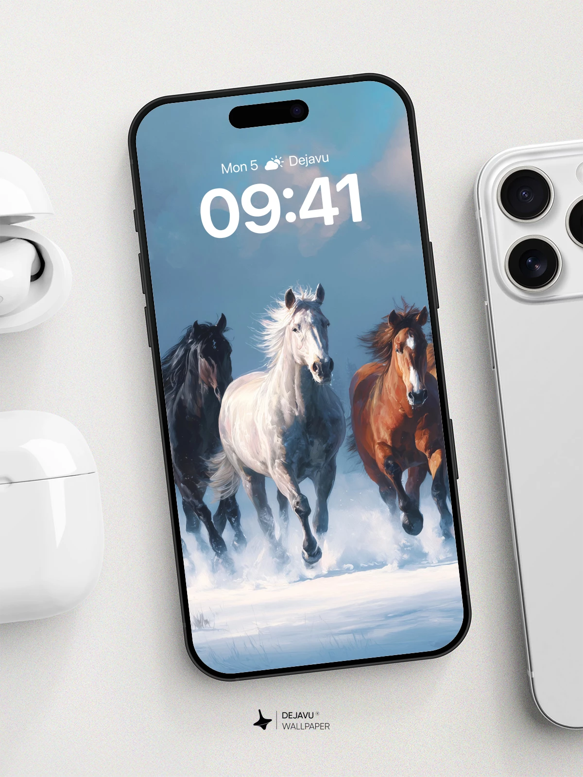 Wild Horses Running in Snow Wallpaper 8K for iPhone and Android