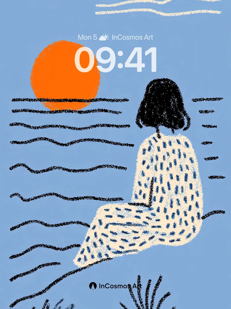 Serenity Sunset Wallpaper with Textured Waves