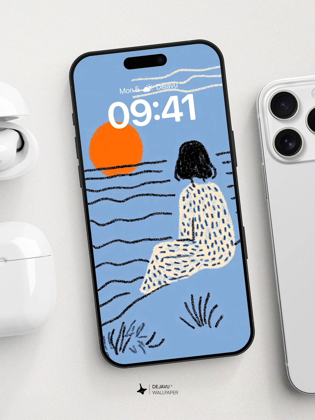 Minimalist Sunset Mermaid Wallpaper 8K for iPhone and Android