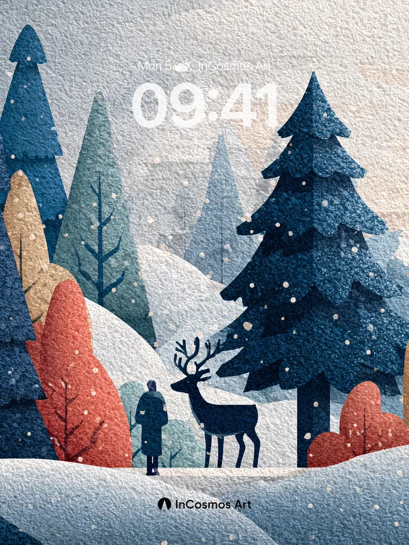Serenity Pine Wallpaper with Snowfall Whisper