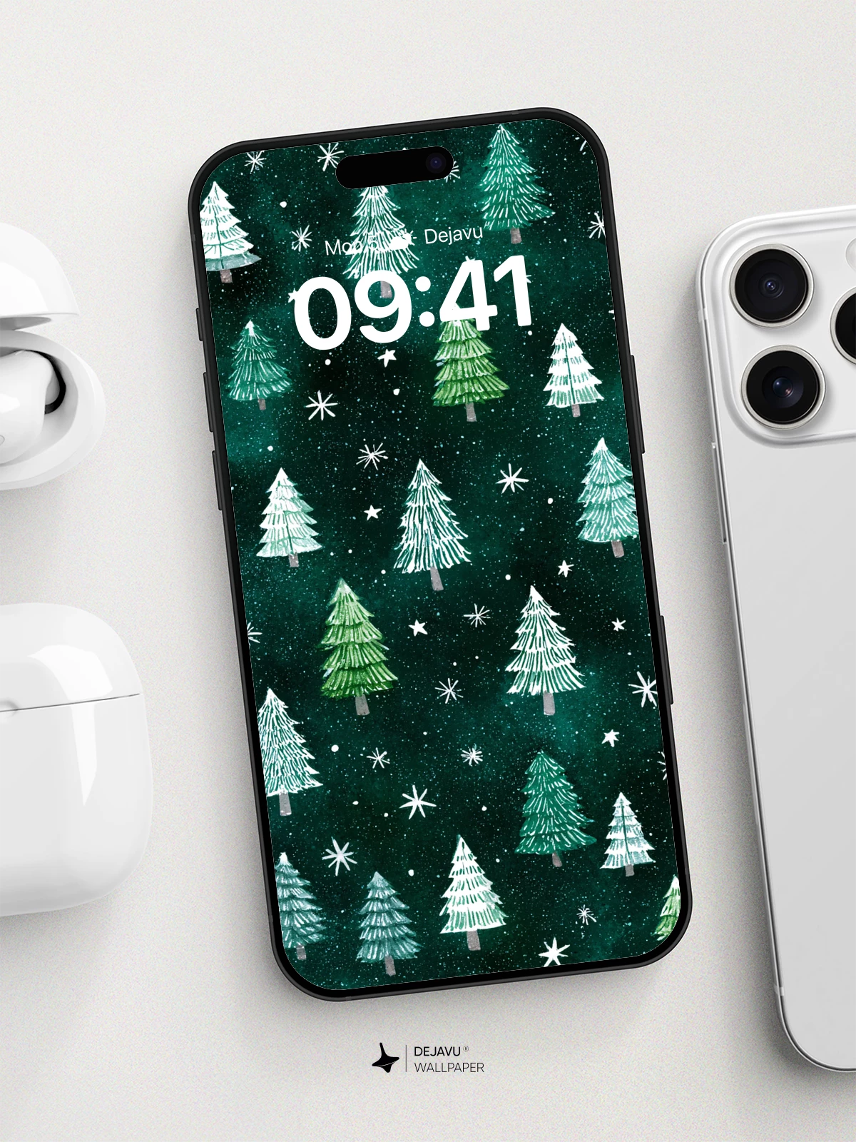 Festive Winter Forest Wallpaper 8K for iPhone and Android