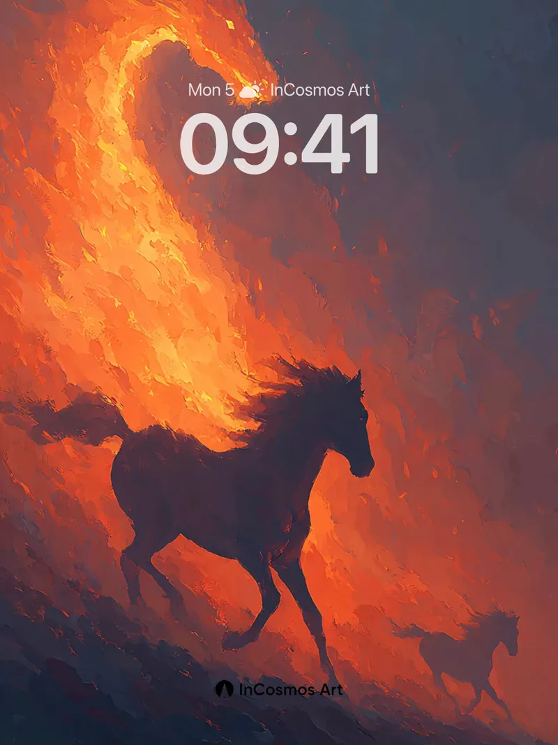 Phoenix Fire Wallpaper with Running Horses
