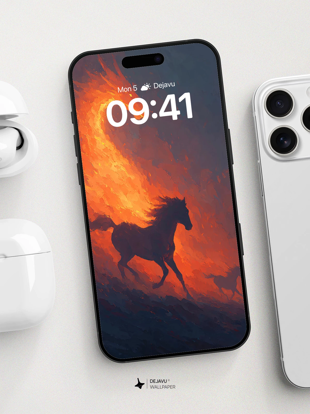 Fiery Dragon and Horses Wallpaper 8K for iPhone and Android