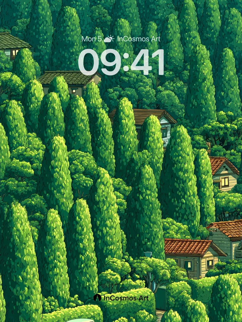 Whispering Canopy Wallpaper with Hidden Homes