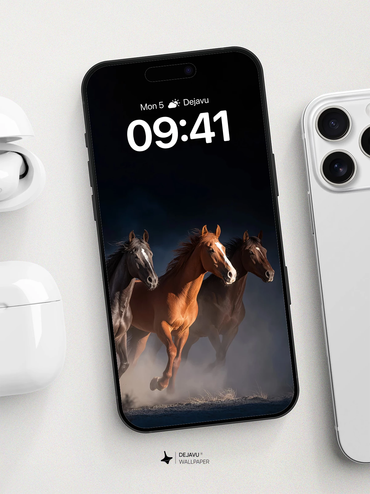 Wild Horses Galloping at Night Wallpaper 8K for iPhone and Android