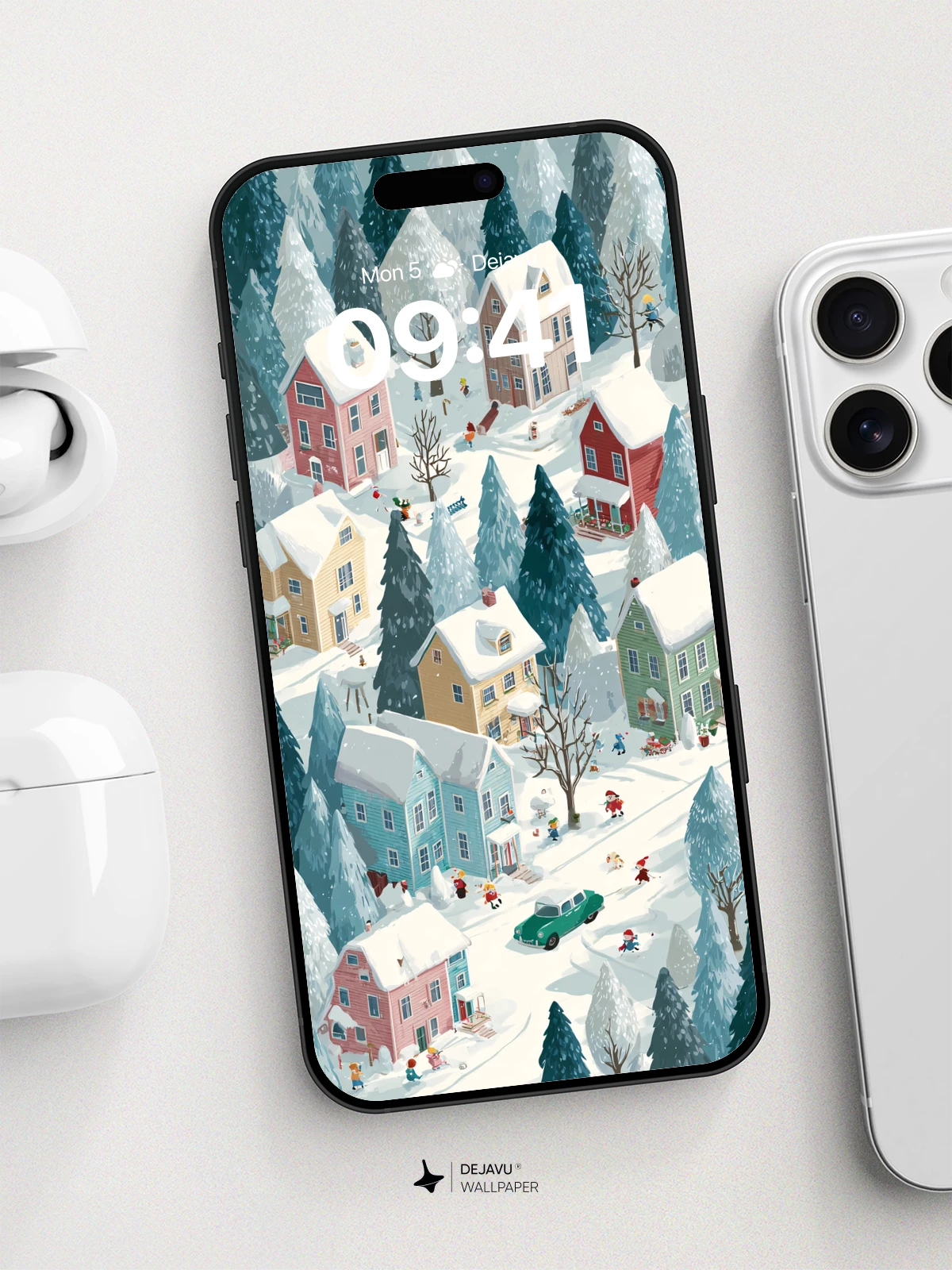Whimsical Winter Village Wallpaper 8K for iPhone and Android