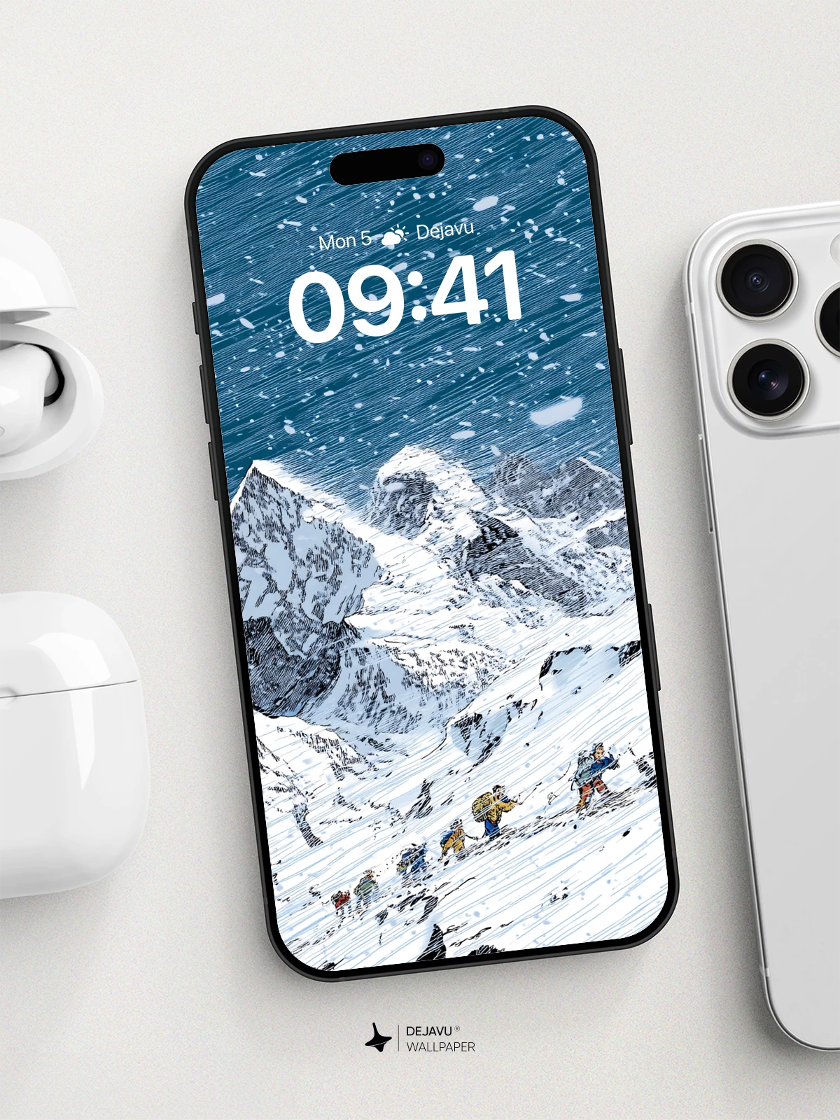 Alpine Climbers in Snowstorm Wallpaper 8K for iPhone and Android