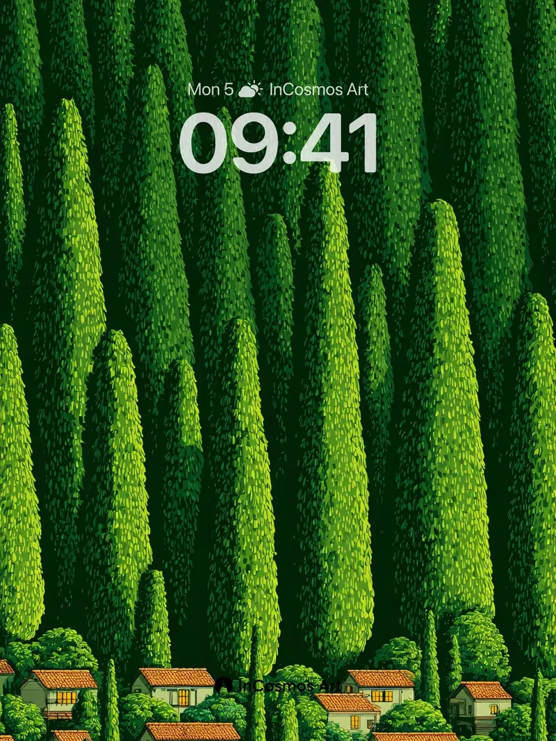 Whispering Cypress Wallpaper with Village Hush