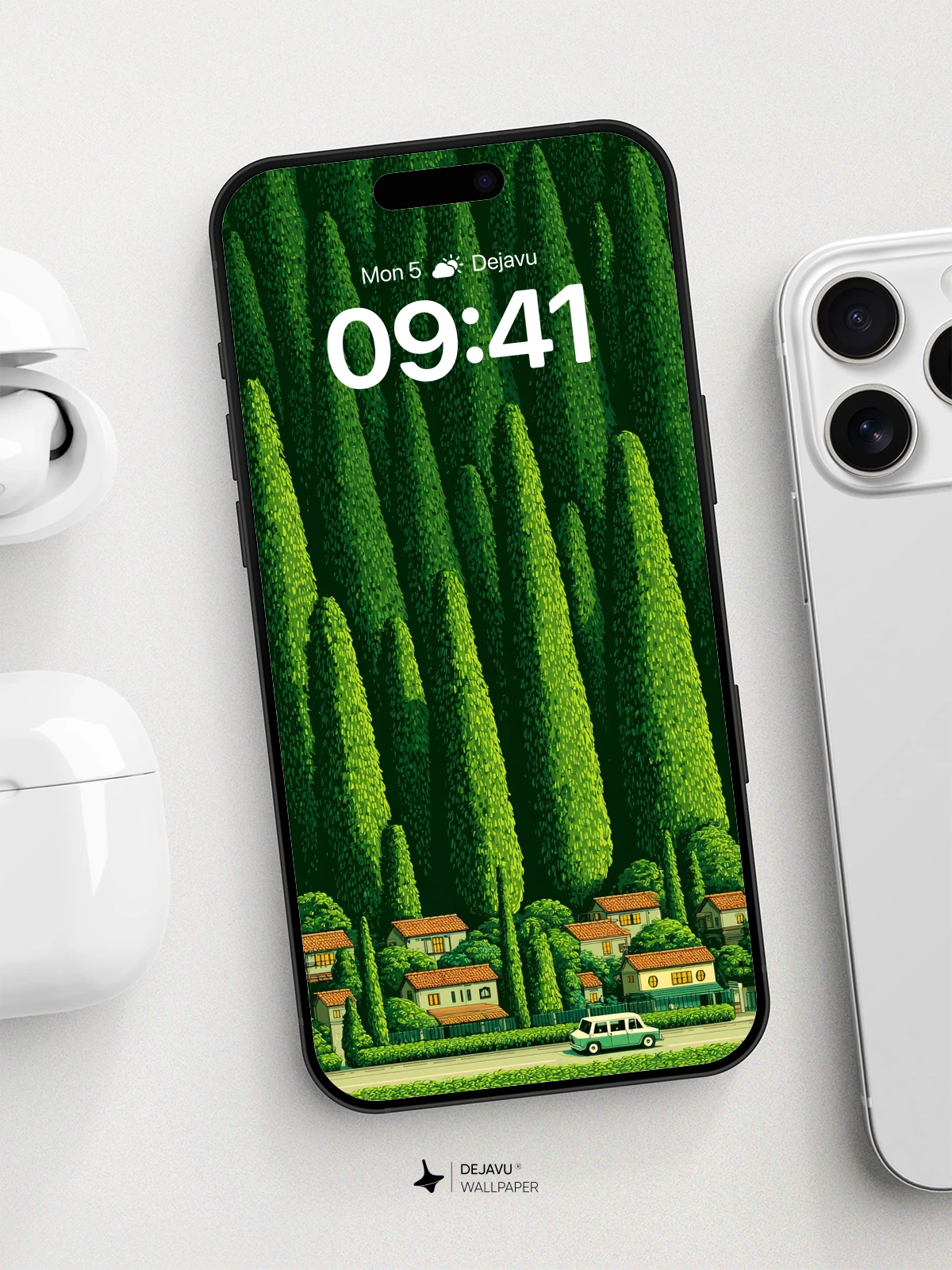 Majestic Cypress Forest Village Wallpaper 8K for iPhone and Android