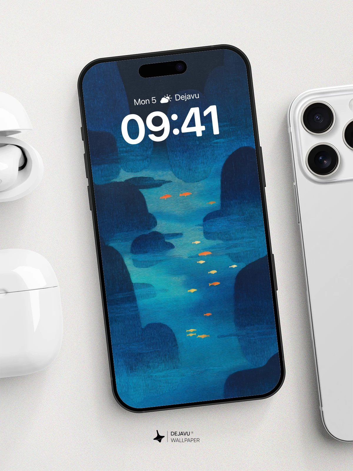 Underwater Canyon Fish Stream Wallpaper 8K for iPhone and Android