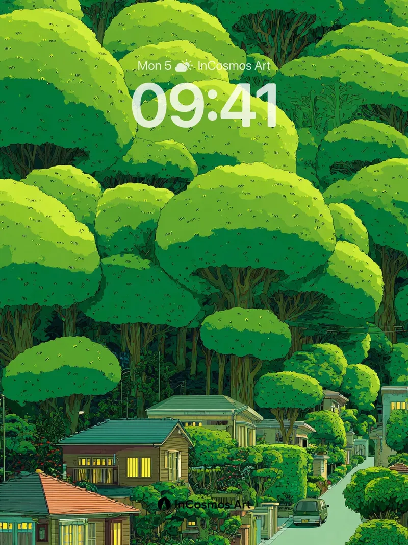 Lush Canopy Wallpaper with Floating Light