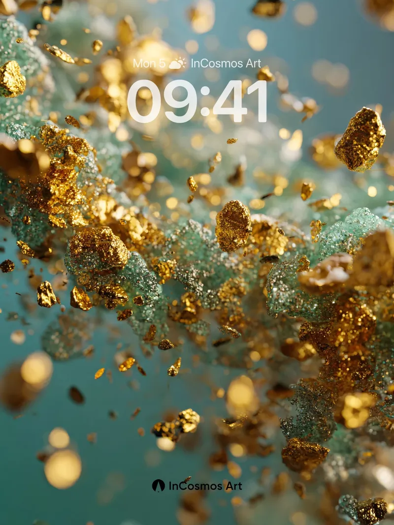 Golden Dust Mirage Wallpaper with Floating Crystals