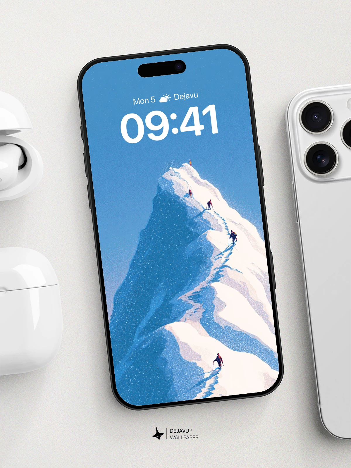 Snow-Capped Summit Climbers Wallpaper 8K for iPhone and Android