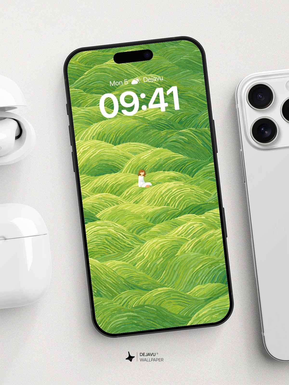 Surreal Green Waves Wallpaper 8K for iPhone and Android