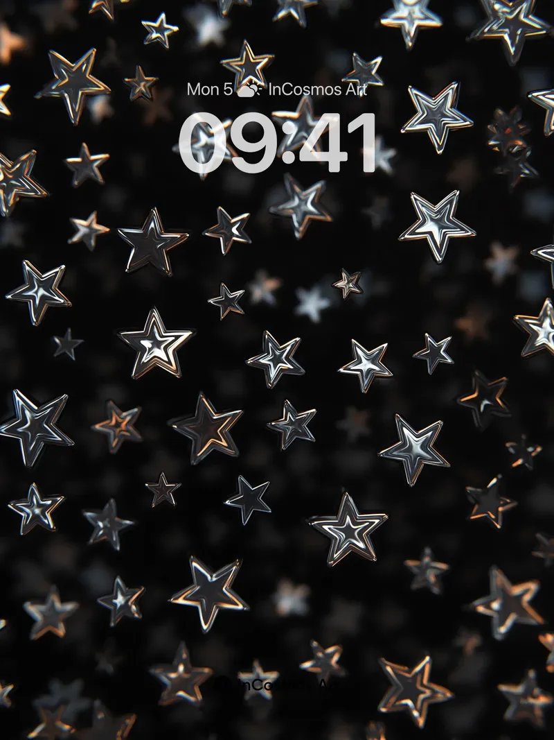 Stellar Drift Wallpaper with Floating Metal Stars