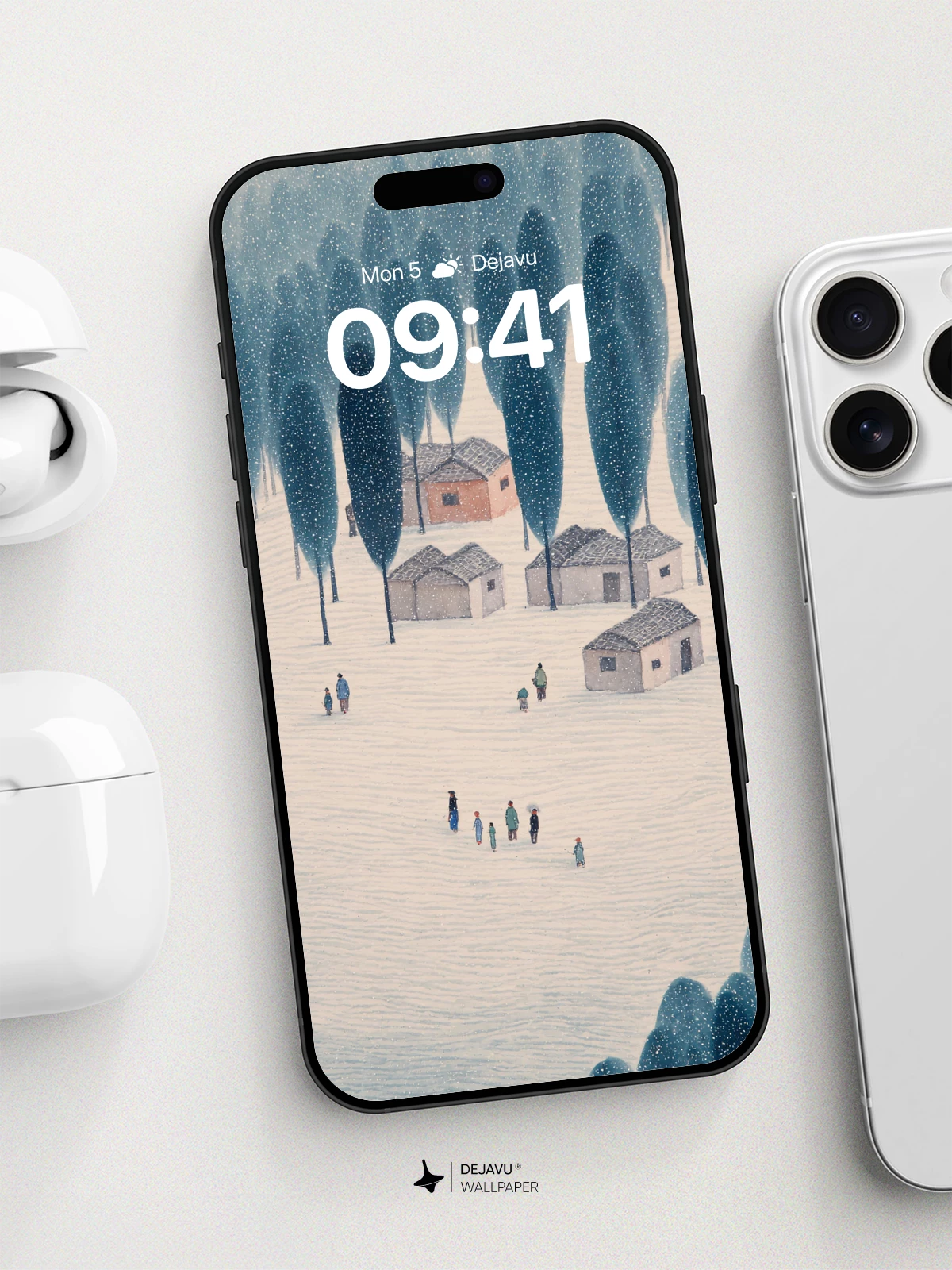 Winter Forest Village Wallpaper 8K for iPhone and Android
