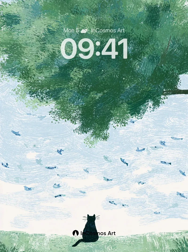 Serenity Under Canopy Wallpaper with Floating Fish