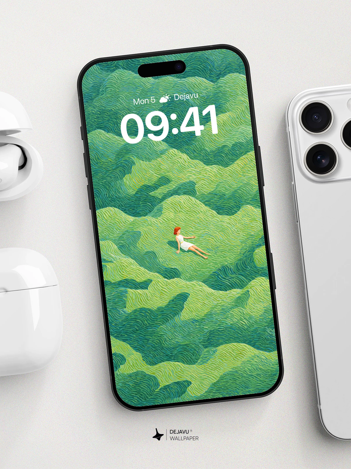 Surreal Green Waves Wallpaper 8K for iPhone and Android