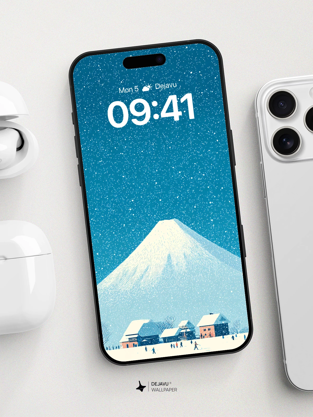 Snowy Mount Fuji Winter Scene Wallpaper 8K for iPhone and Android