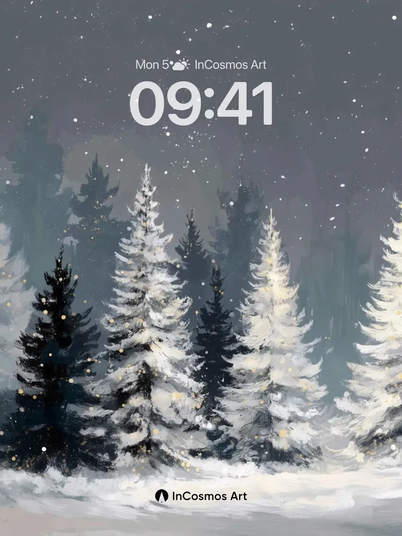 Silent Snowfall Wallpaper with Frost-Laced Pines