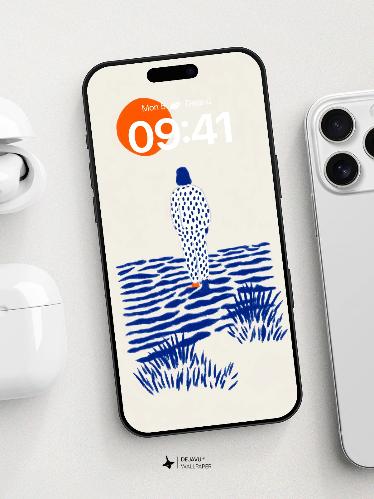 Minimalist Figure Under Orange Sun Wallpaper 8K for iPhone and Android