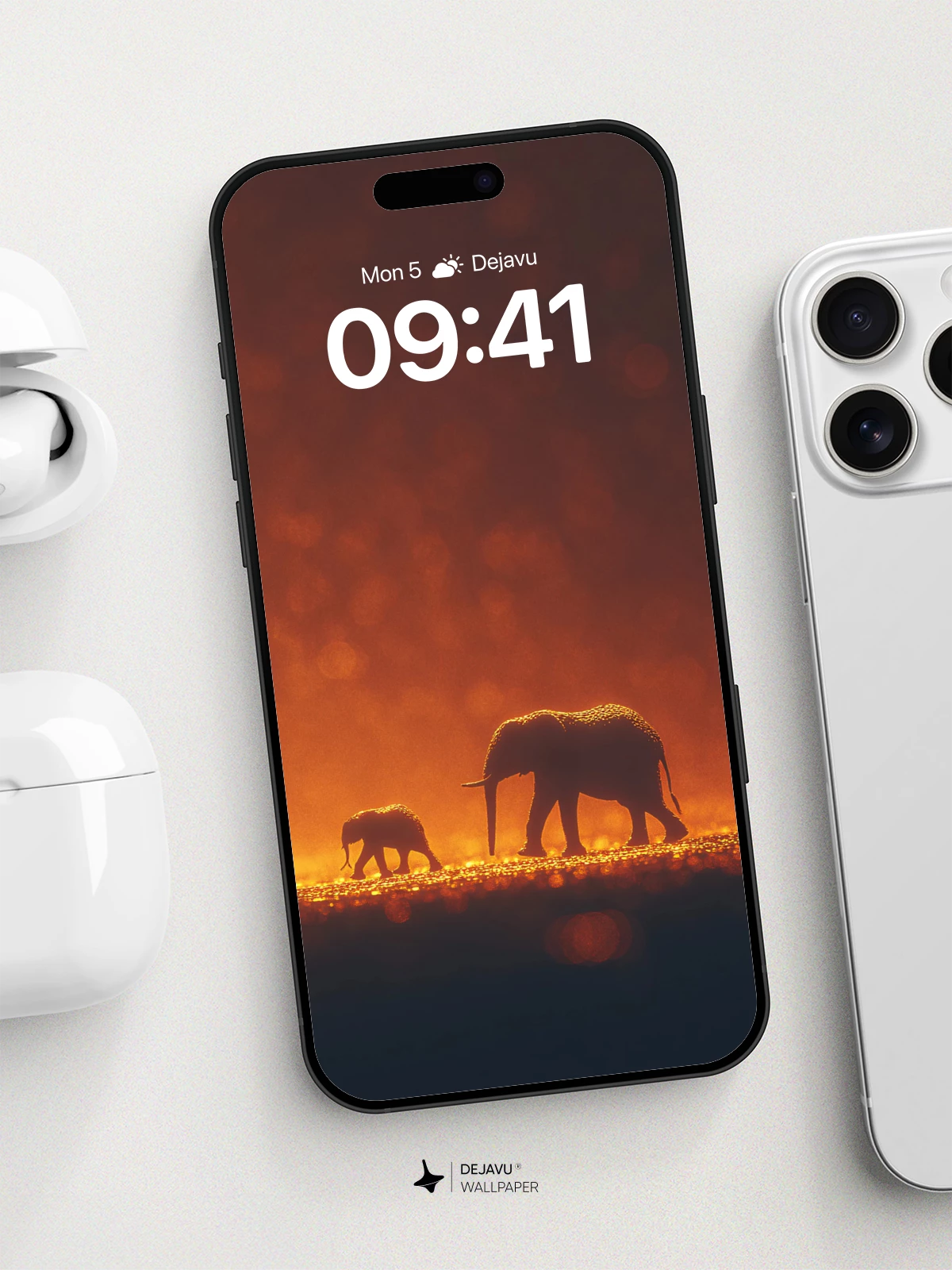 Golden Sunset Elephants Wallpaper 8K for iPhone and Android