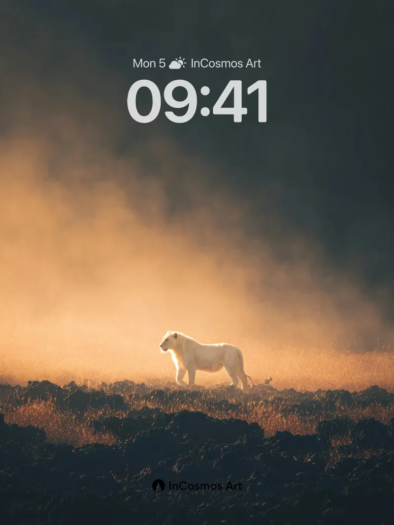 Golden Hush Wallpaper with White Lion Silhouette