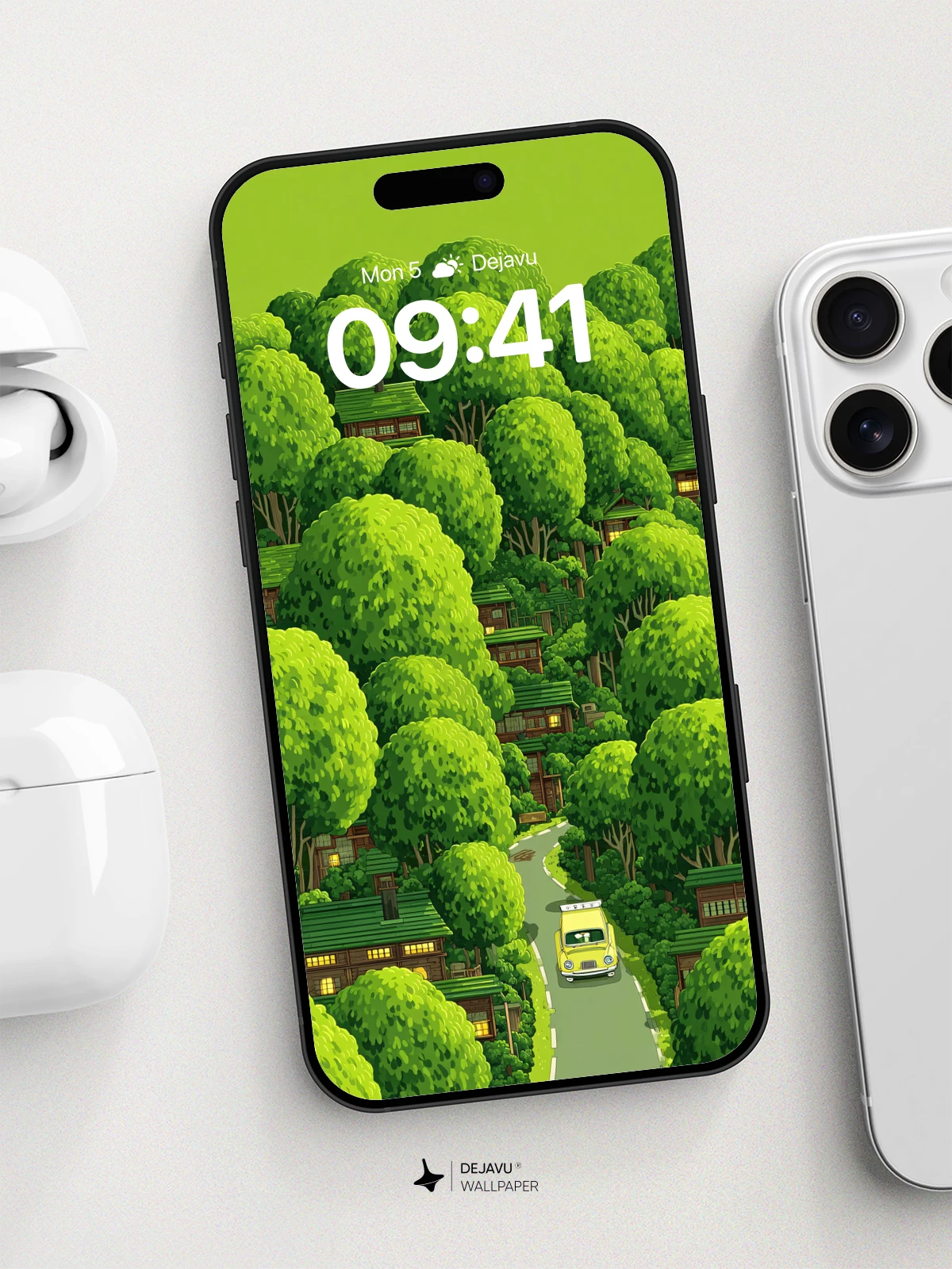 Whimsical Forest Village Wallpaper 8K for iPhone and Android