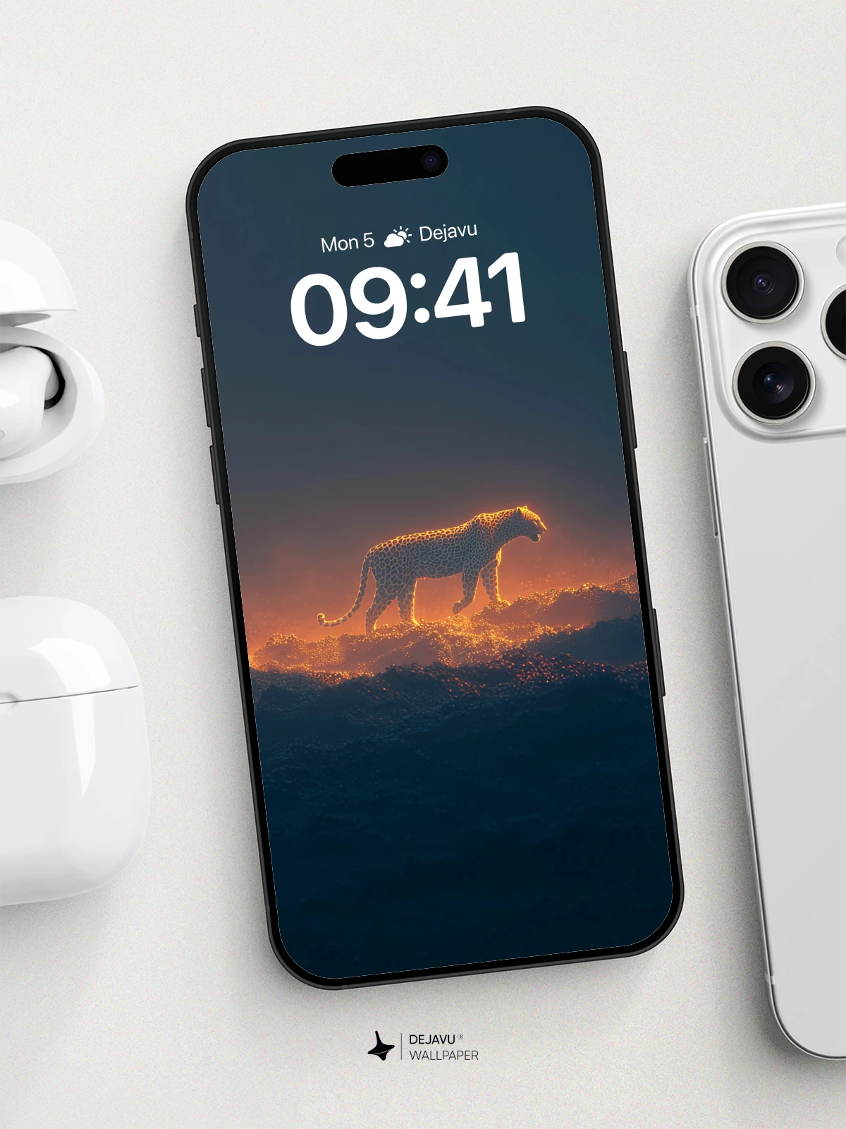 Golden Leopard Silhouette Wallpaper 8K for iPhone and Android