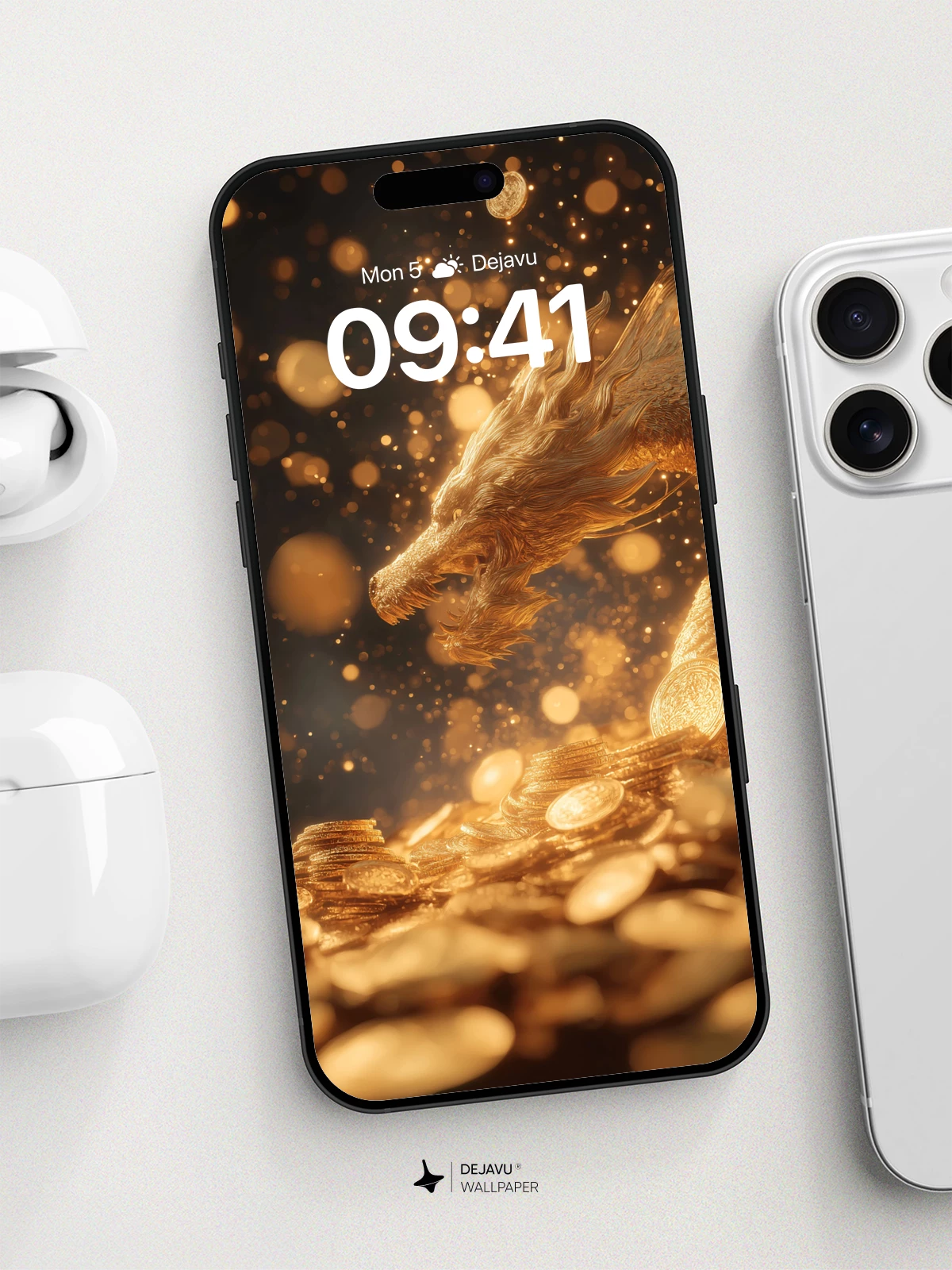 Golden Dragon Hoard Wallpaper 8K for iPhone and Android