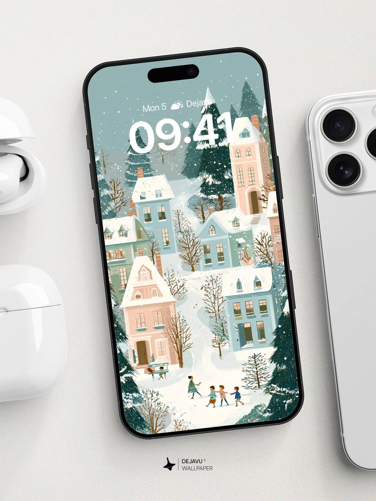 Whimsical Winter Village Wallpaper 8K for iPhone and Android