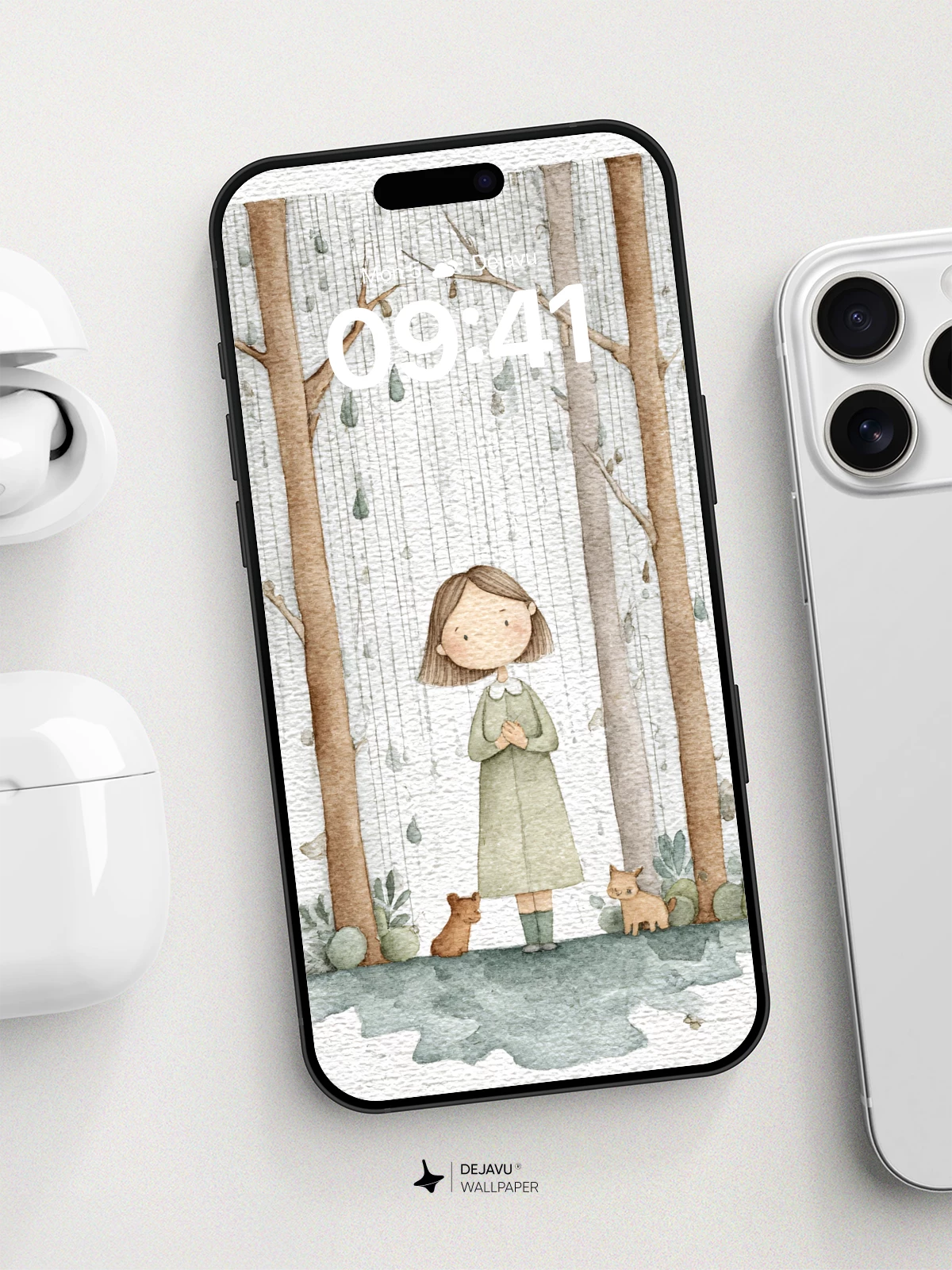 Whimsical Forest Girl Wallpaper 8K for iPhone and Android