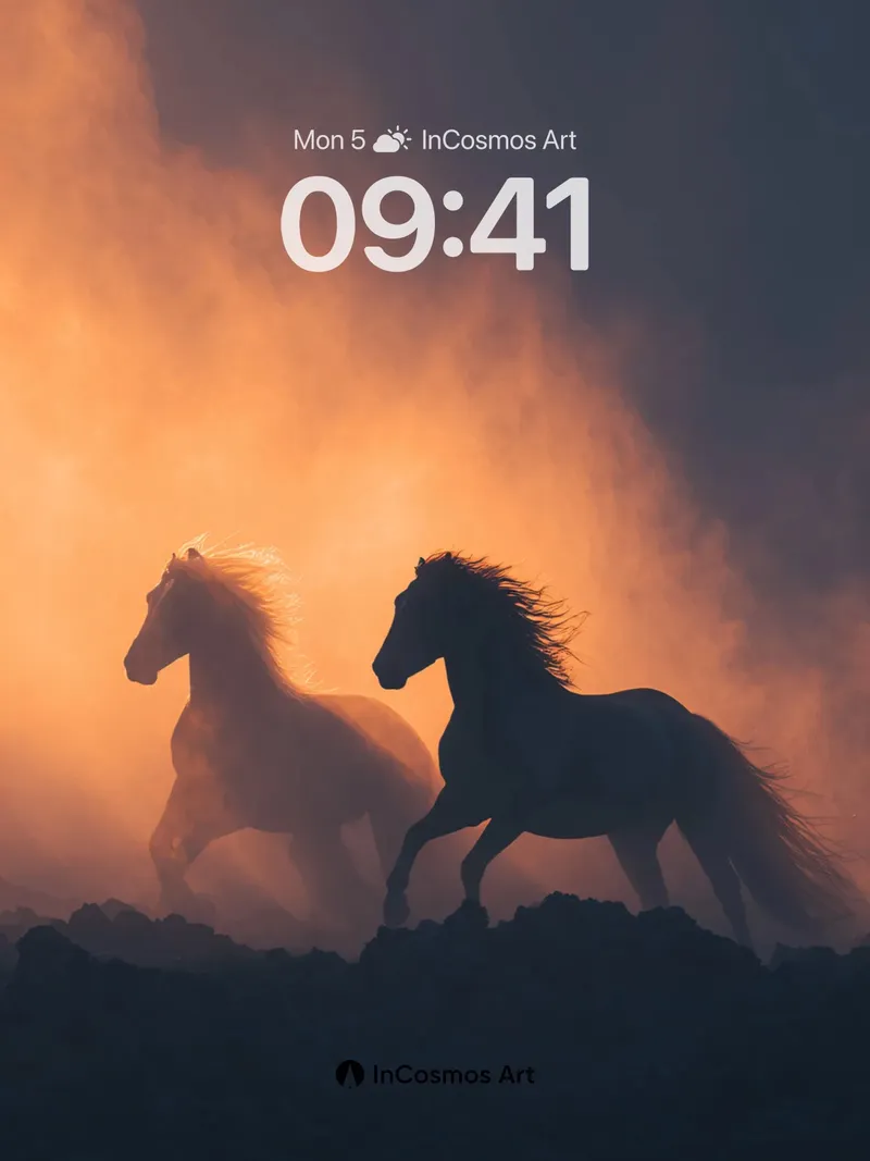 Silhouetted Gallop Wallpaper with Dust Storm Aura