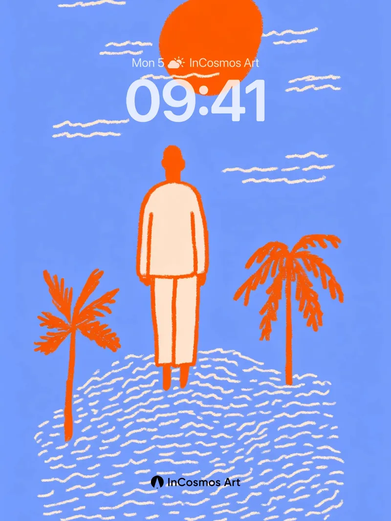 Serenity Island Wallpaper with Sunlit Silhouettes