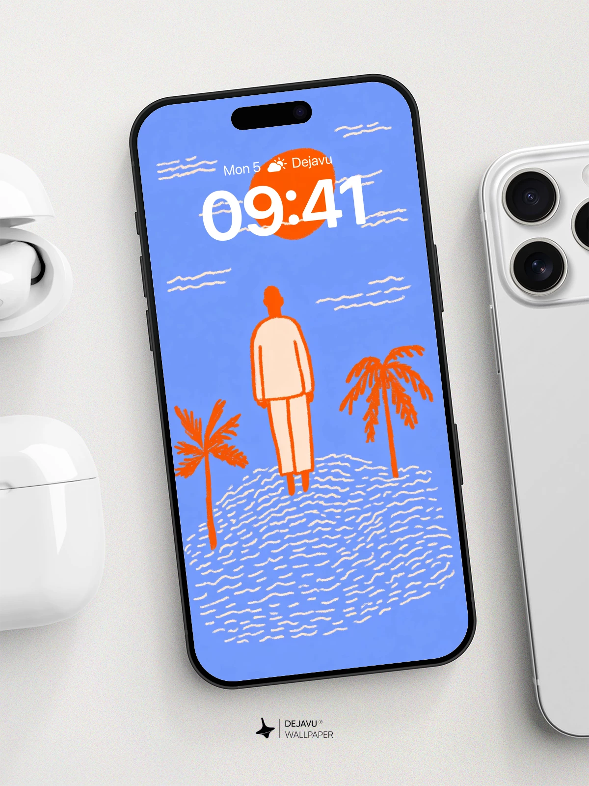 Minimalist Island Sunset Wallpaper 8K for iPhone and Android