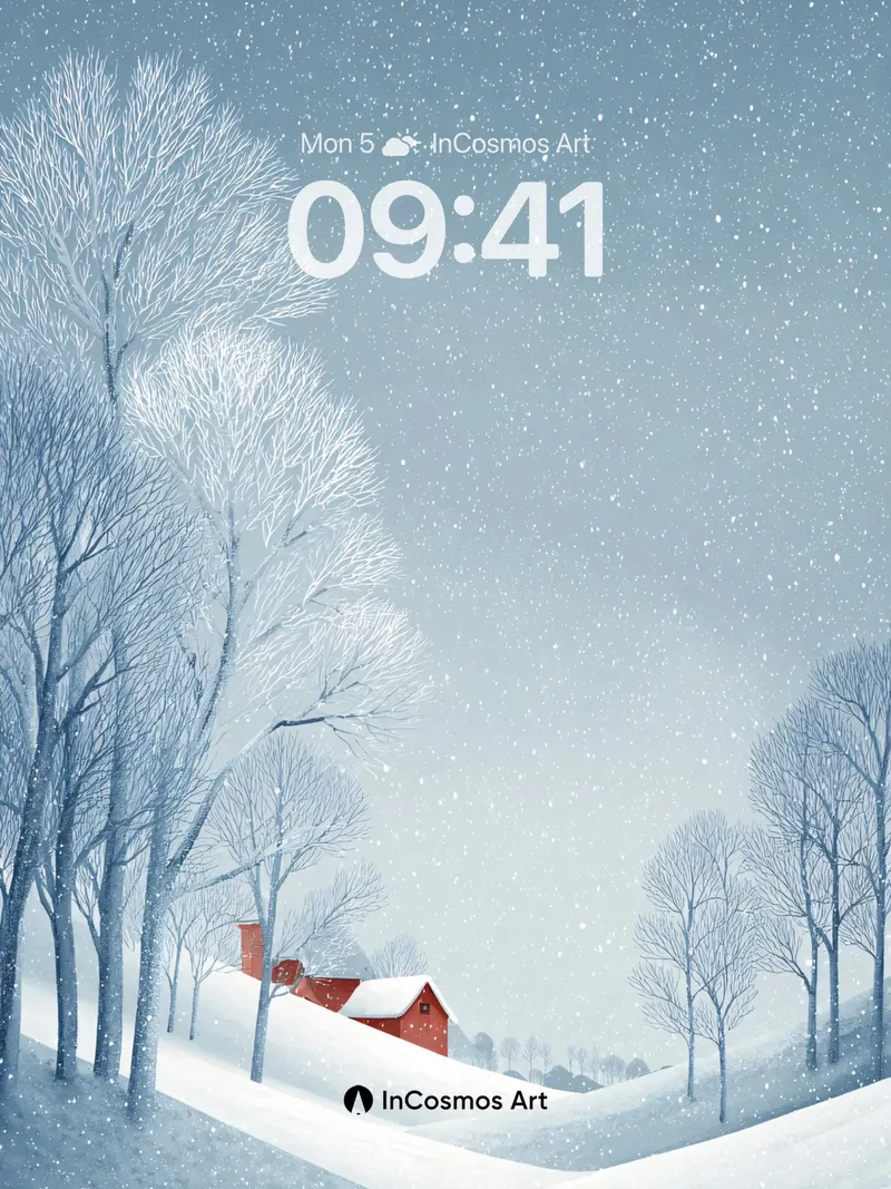 Silent Snowfall Wallpaper with Crimson Cottage