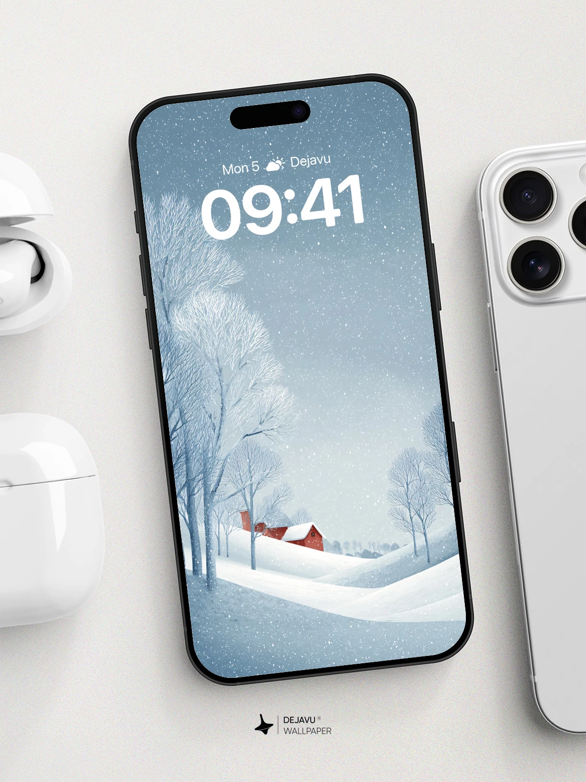 Winter Wonderland Red Cottage Wallpaper 8K for iPhone and Android